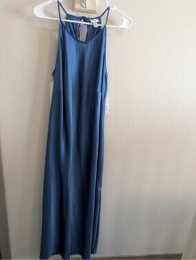 A New Day Women's XXL Blue Long Maxi Satin Slip Dress Wedding Guest NWT Party